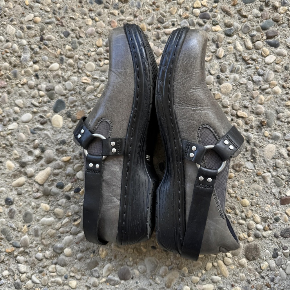 Klogs Footwear Shoes Womens Size 8.5 Gray Leather Clog Mule Black Harness Strap‎ - Picture 8 of 12